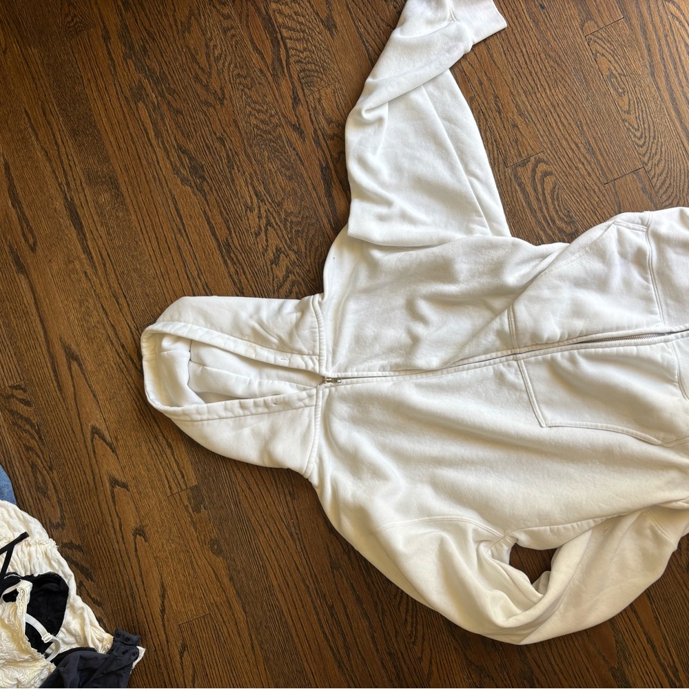 White zip up no hood strings